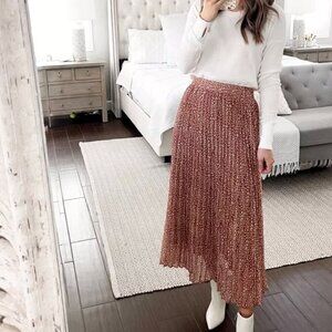 Petal + Pup Whyte Valentine Pleated Floral Flowy Midi Skirt Pink Mocha XS / S